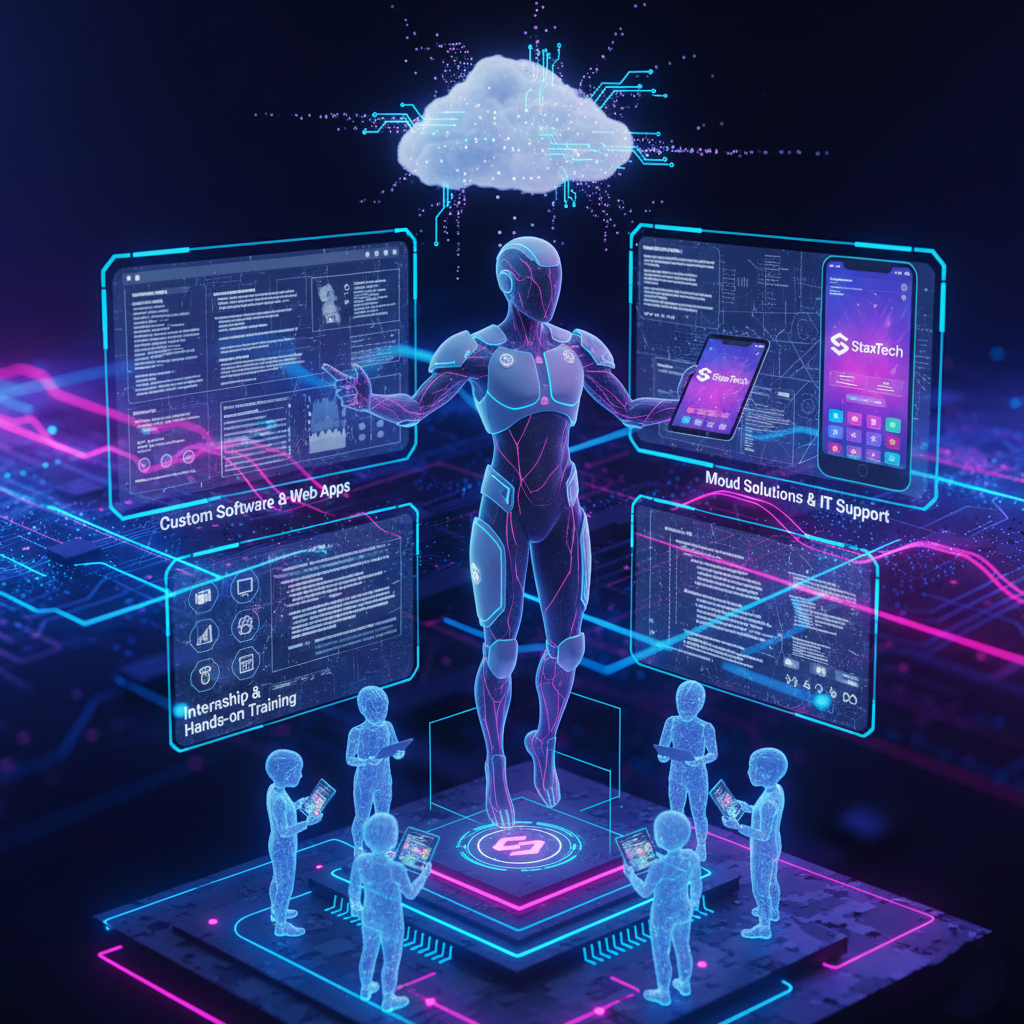 Team collaborating on a project with digital interfaces